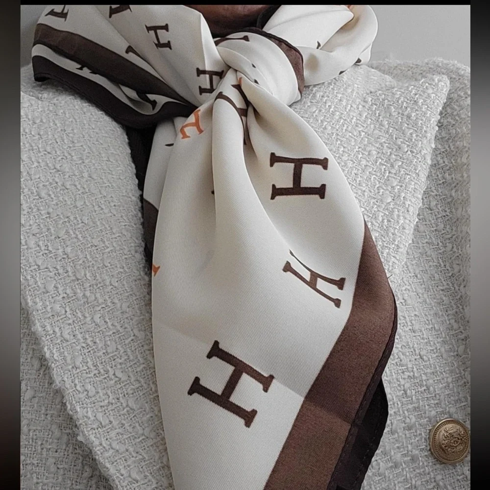 Orange H Black H, Cream and Brown Designer style luxury Scarf